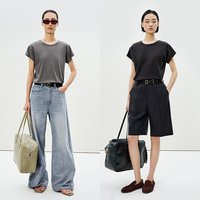 LESS 夏简约丝棉质圆领短款气质通勤上衣休闲短袖T恤女2P4110500