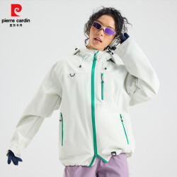 皮尔·卡丹 皮尔卡丹情侣款冲锋衣男山系夹克外套男户外登山服冲锋衣男女外套 浅豆绿  M