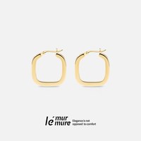 移动端：Le' murmure 意式极简 高奢14k金纯手工古法抛光方形立体圈圈耳环