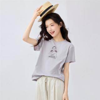佐丹奴 小动物印花女式T恤纯棉夏季女上衣清新减龄圆领正肩短袖T恤女款