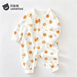 贝肽斯 婴儿秋季无骨纯棉连体衣 小柑橘-中开扣