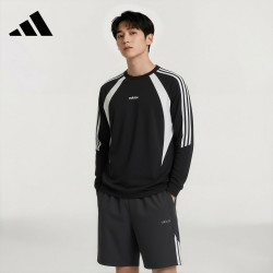 adidas 套头卫衣男款女款秋季运动舒适轻薄宽松长袖 黑色/亮白 L
