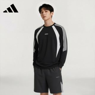 adidas 套头卫衣男款女款秋季运动舒适轻薄宽松长袖 黑色/亮白 L