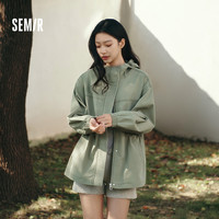森马 牛仔外套女春季中长款宽松做旧连帽落肩收腰夹克女生复古衣服