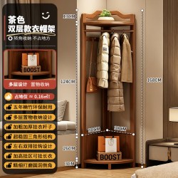金木鱼 楠竹转角衣帽架卧室落地挂衣架藤编收纳篮多功能立式挂衣服置物架