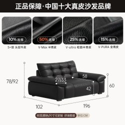 浪度家居 浪度天鹅真皮沙发头层牛皮轻奢风黑色客厅小户型直排半青皮大黑熊