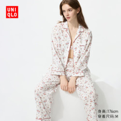 优衣库 棉质睡衣/长袖长裤女装起居服套装