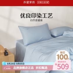 水星家纺 A类60支全棉水洗棉四件套刺绣被套床单枕罩套件 海·里面水洗棉四件套 1.5米床