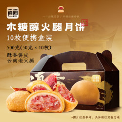 滇园 木糖醇火腿月饼10枚500g 云南特产传统酥皮滇式月饼 中秋便携礼盒