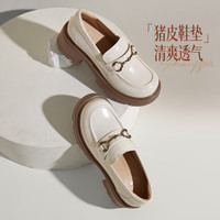 骆驼 女鞋2026春季新款休闲鞋百搭复古厚底增高乐福鞋 L26S714044米白