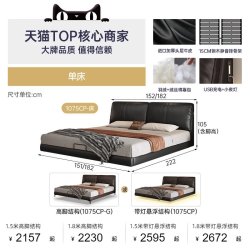 帕沙曼 悬浮床大象耳朵真皮床意式极简主卧大床双人软包床