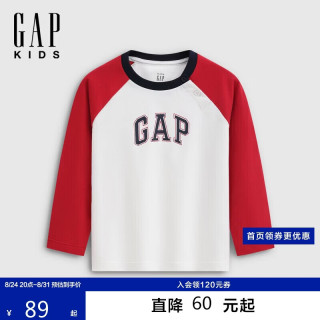 Gap 男女幼童早秋纯棉logo印花插肩袖长袖T恤儿童装893446