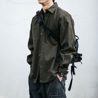 马登 日系复古工装衬衫男长袖韩版潮流宽松口袋衬衣青年百搭休闲外套潮