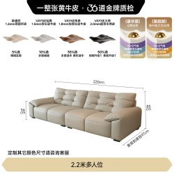 FA SA DI HOUSEHOLD 现代奶油风大象耳朵真皮沙发小户型意式极简皮艺直排沙发