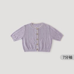 巴厘小猪 女宝宝开衫毛衣 夏季薄款七分袖 外套儿童空调服衣服女童针织上衣 冰霜紫