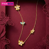 移动端：PINKBOX 娉饰珠宝繁花蝶影足金黄金项链花型项链东方中式美学新品