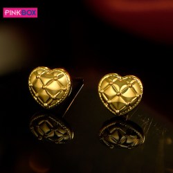 PINKBOX 娉饰珠宝经典菱格纹路足金爱心心动际遇黄金耳饰送礼自带