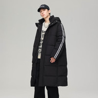雪中飞 男士侧边织带长款连帽羽绒服 黑色 M