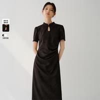 香影 新中式旗袍高级感轻抽褶设计水滴领镂空国风连衣裙女夏短袖修身女