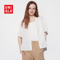 优衣库 女士麻混纺短袖衬衫 乳白色 L(160/88A)