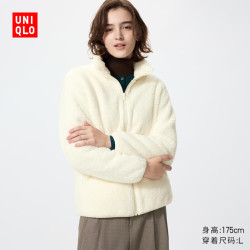优衣库 长绒摇粒绒拉链茄克/长袖女装男装外套夹克479611 487598 487598/01乳白色 M