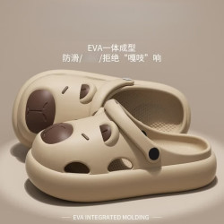 双萌 新款卡皮巴拉洞洞鞋eva厚底女鞋夏季外穿防滑家居凉拖鞋 卡其色 36-37