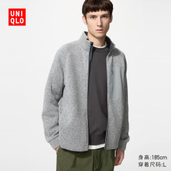 优衣库 针织摇粒绒拉链茄克/长袖男装外套夹克489589 03 灰色 M