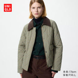 优衣库 棉服休闲短茄克/格纹女装外套夹克489026 34 驼色 L