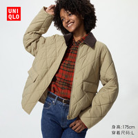 优衣库 棉服休闲短茄克女装外套夹克487518 32 深米色 M