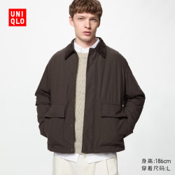 优衣库 休闲棉服短茄克男装女装外套夹克487689 39 棕黑色 M