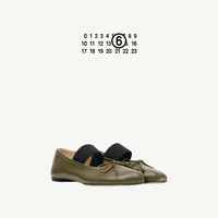 Mm6 Maison Margiela 徽标绑带羊皮革低跟浅口芭蕾鞋 37码