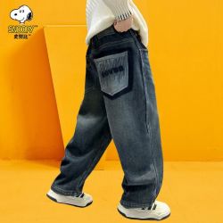 史努比 儿春秋款童装男童加绒裤子秋冬款2026新款牛仔长裤中大童潮