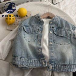 皮偌乔 儿童牛仔复古马甲百搭男童上衣春秋韩版新款女童外穿洋气宝宝坎肩
