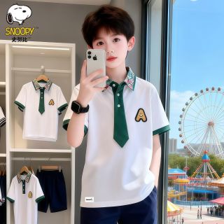 百亿补贴：史努比 男童短袖套装夏季中大童休闲polo衫t恤儿童翻领体恤衫上衣