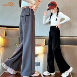 CAMKIDS 女童裤子春秋款直筒裤中大童休闲阔腿裤针织工装裤女孩长裤潮