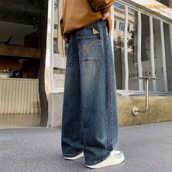 布衣班纳 男童春秋2026新款中大童直筒牛仔裤儿童宽松一体绒休闲裤