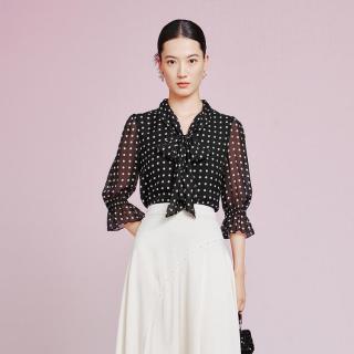 La Koradior 夏时尚通勤印花波点系带衬衫上衣女式衬衫