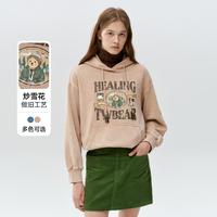 TEENIE WEENIE 女式卫衣小熊女装卫衣春秋季休闲做旧时尚印花复古连帽抽绳上衣