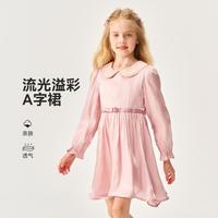英氏 秋款女童娃娃领甜美连衣裙高腰显瘦中大童儿童礼服裙