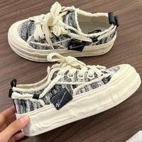 TINMUU天牧 女鞋流苏牛仔布板鞋明星同款运动鞋休闲经典学院厚底板鞋泡泡鞋潮