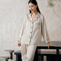 金三塔 16姆米真丝缎面翻领衣裤套家居服睡衣女