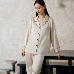 金三塔 16姆米真丝缎面翻领衣裤套家居服睡衣女