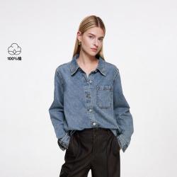 ONLY 秋季时尚柔软舒适翻领宽松廓形女式外套牛仔衬衫女