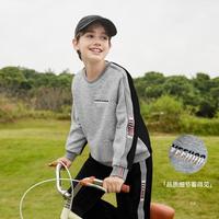 英氏 秋款男童女童休闲运动套装户外长袖长裤红色儿童套装