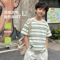 小猪班纳 男童条纹T恤纯棉短袖中大童夏季舒适百搭复古时尚