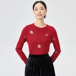 娜尔思 小香风绵羊毛秋季重工珠绣高级感配色圆领长袖针织衫女