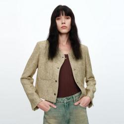 H'S 优雅时尚正肩香风外套春季别致圆弧门襟上衣女