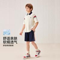 英氏 夏季云朵棉男童宽松休闲短袖短裤二件套亲子儿童套装