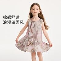 英氏 上新女童抑菌背心裙荷叶边裙摆中大童亲子连衣裙