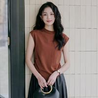 风笛 2026秋季圆领卷边女侧摆开叉褶皱修身盖肩针织打底上衣